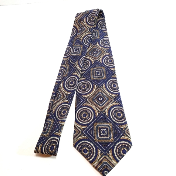 Ted Lapidus Necktie Blue Geometric Pattern  Silk Neck Tie Made in Italy 57x3.5" - Picture 2 of 5